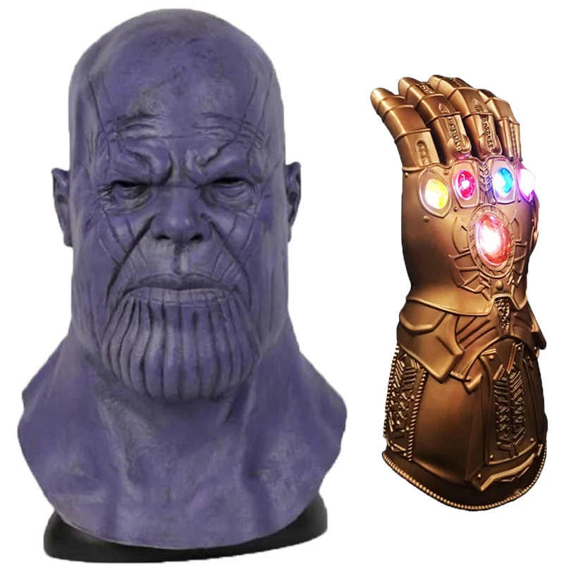 

Avengers Mask Cosplay Thanos LED Infinity Gloves Halloween Helmet War Latex Marvel Endgame