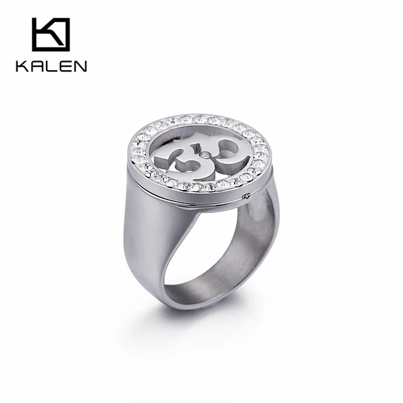 Kalen, модные кольца для йоги из нержавеющей стали серебряного цвета, индийские кольца для мусульман, Алла, Ом, индуистский буддистский АУМ Ом, ювелирные изделия с религиозными символами