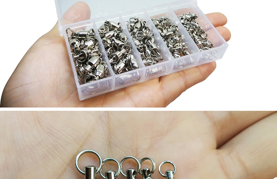 Rolamento de Esferas Giratória com Anéis Conector de Giro de Pesca Kit de Pesca Infof Giratória Rachados - 2 3 4 5 Carpa Gancho Link 95-pieces 1 4 de esferas giratória com anéis rachados #1