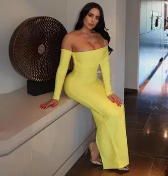

Solid Nde Sexy Off Shoulder Maxi Long Bandage Dress 2019 Designer Fashion Party Dress Vestido