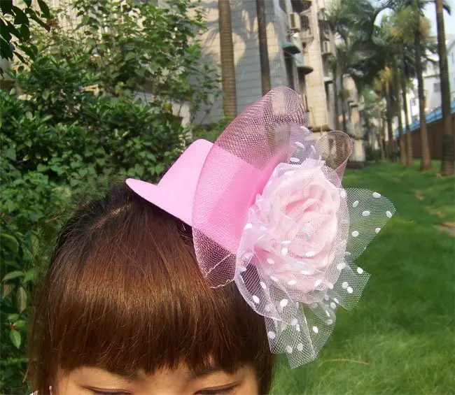 Чародейка, танцы, гонки, свадьбы, вечерние костюм с головным убором цветок волос шляпа розовый h508