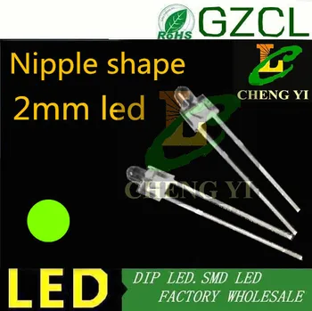 

1000pcs free shipping Green 2mm tower led water clear nippler indicator led DIODE 568-575nm 2.0-2.2V(DIP LED Factory)