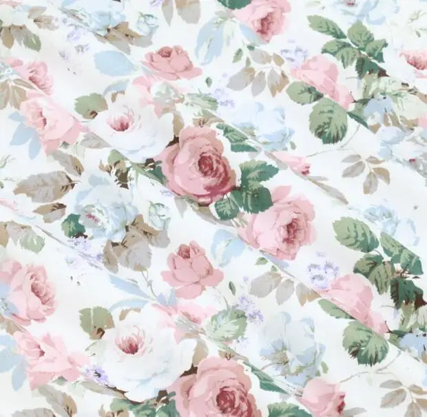 Syuss Розовый пион печатных хлопчатобумажная ткань для DIY лоскутное ткани ручной работы ткань Швейные Детские простыни платье Домашний текстиль - Цвет: Белый