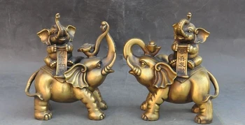 

9"Auspicious Lucky China Brass fengshui Animal yuanbao ruyi Elephant Statue Pair