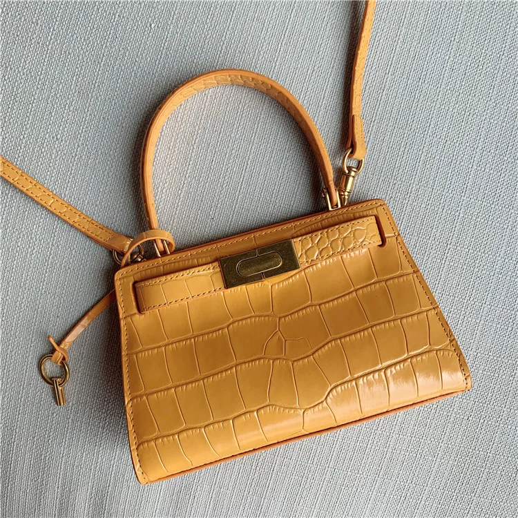 

Female Tote Bag Real Leather Big Handle Lock Crocodile Pattern Simple Lady Handbag Net Red Ins Explosive Small Women Messenger