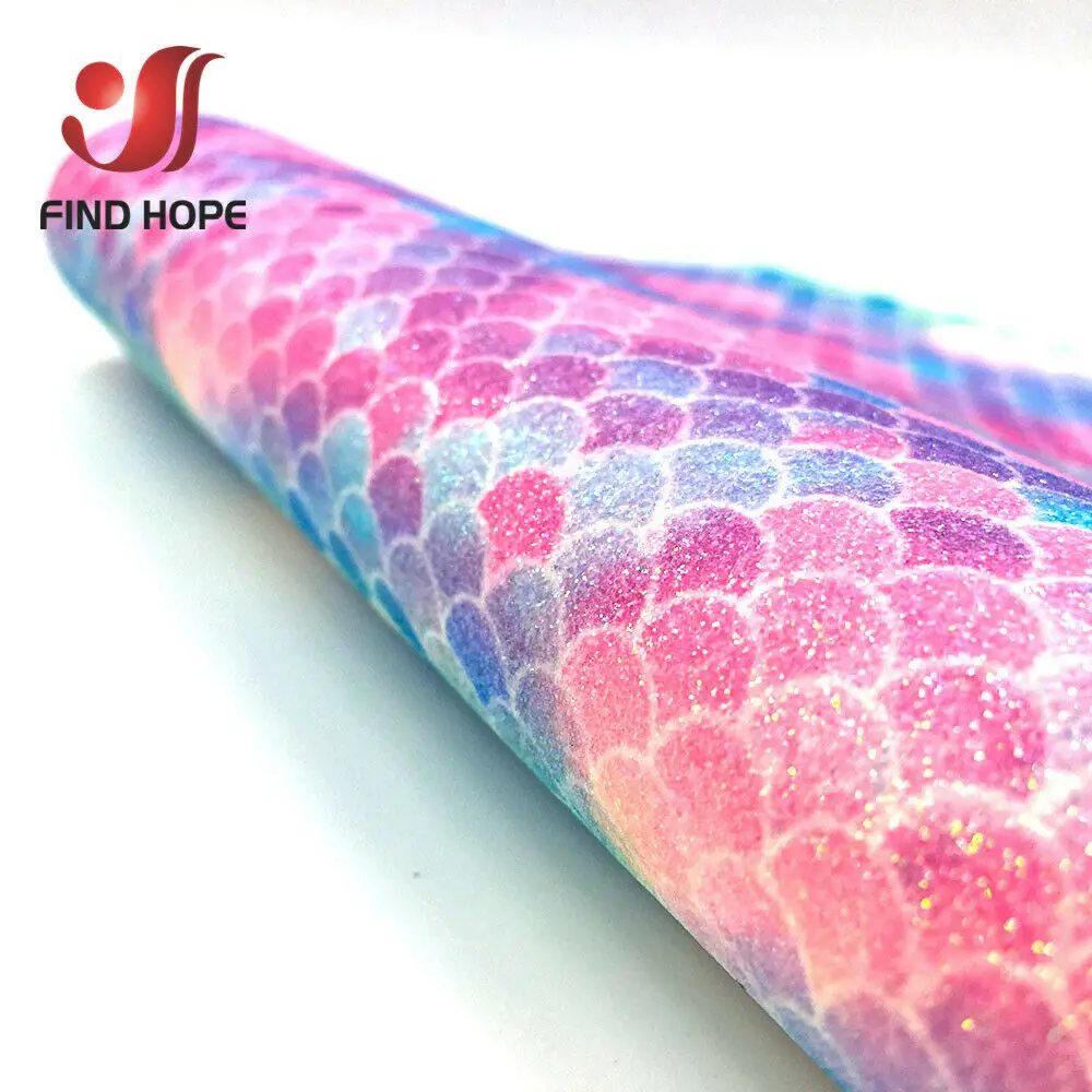 Fish Scale Mermaid Rainbow Fine Glitter Faux Leather Fabric Sparkle Butterfly Heart Craft Decor DIY Hair Bow Material Sheets