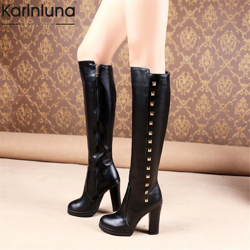 

Women's Brand Design 2019 Big Size 43 Knee High Boots Women Shoes Chunky High Heels fashion Retro top quality Shoes Woman Boots