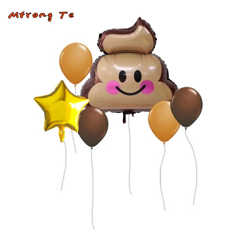 

6pcs/lot Emoji poop poo face foil balloon brown latex balloons Valentines Day I love the shit out of you birthday party Decor