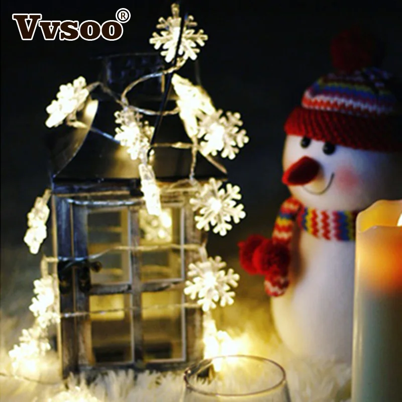 Vvsoo 1 5 м 10 светодиодных ламп батарейный отсек снежинка рождественские украшения