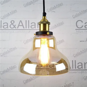 

Modern indoor amber glass lampshade pendant light brass industrial pendant lamp for bar kitchen vintage E27 loft pendant light