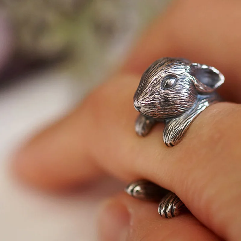

Vintage Adjustable Netherland Dwarf Rabbit Wrap Hare Ring free ship