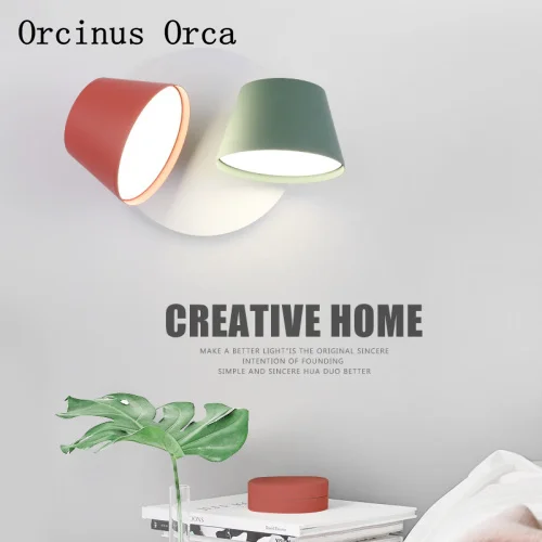

Nordic color turn wall lamp living room corridor bedside lamp post-modern creative LED candy-colored iron wall lamp