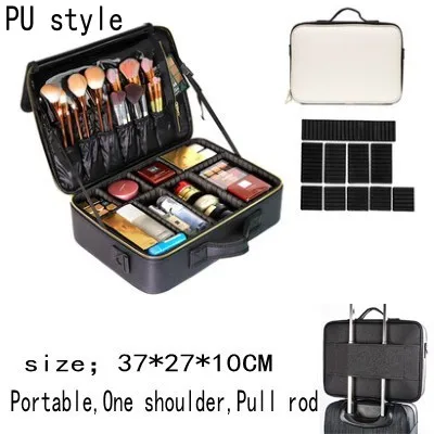 2-layer style PU Профессиональный пустой органайзер для макияжа из искусственной кожи Bolso Mujer, косметический чехол для путешествий, сумка для хранения, чехол для костюма, Прямая поставка, fornecedores - Цвет: 2-layer style PU