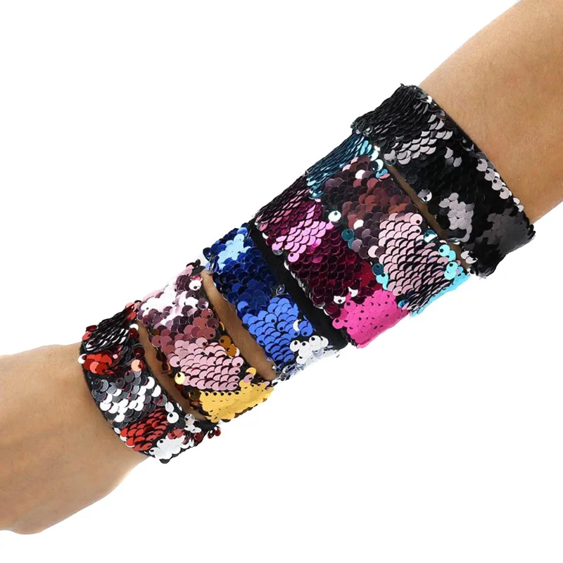 

12pcs Mermaid Slap Bracelet Party Favors Decorative Reversible Charm Sequins Flip Wristband Bracelet Random Color @ZJF