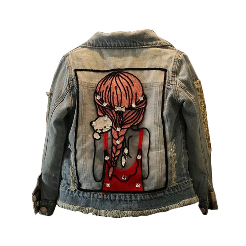 2018 Spring New Girls Denim Jackets Cartoon Pattern Kids Coats for Girls 2 3 4 5 6 7 8 9 10 11 12 Years Children Teens Outerwear