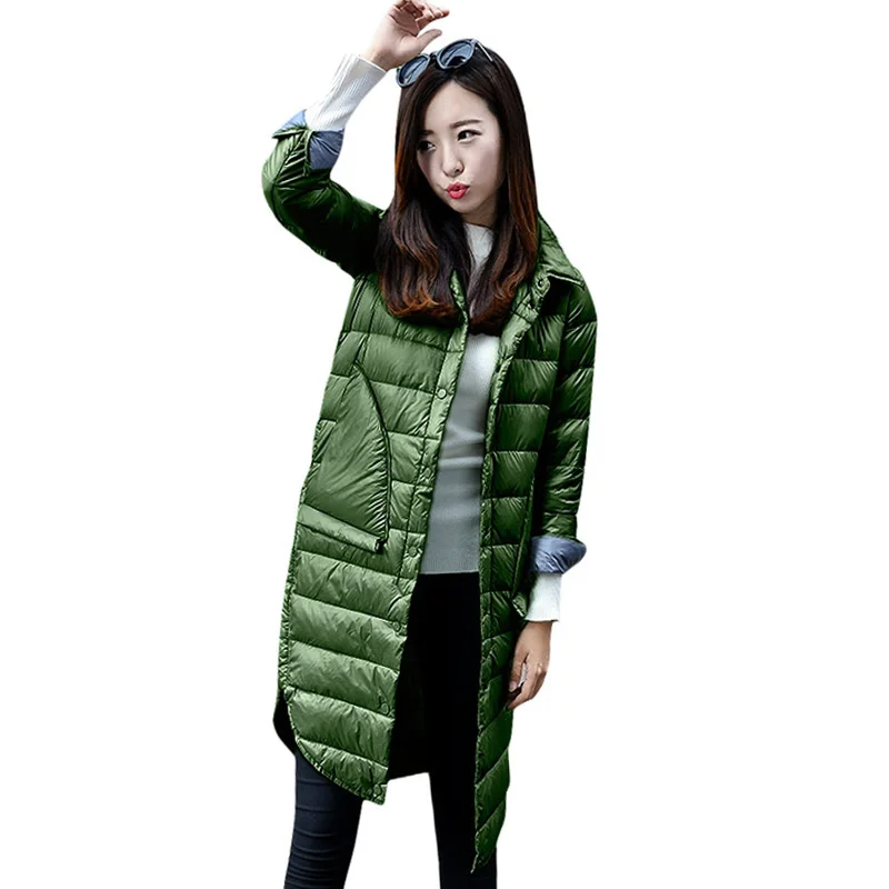 

Wipalo 2018 Warm Winter Fashion Turn-Down Collar Long Sleeve Button Design Pure Color Women Down Jacket Women Light Down Parkas
