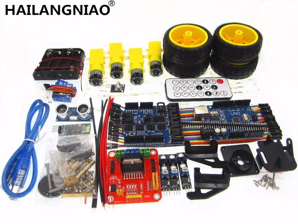 Upgraded version 4WD Robot Car/UNO Project Smart Robot Car Kit with UNO R3/ Ultrasonic /Bluetooth/Remote Educational Toy 