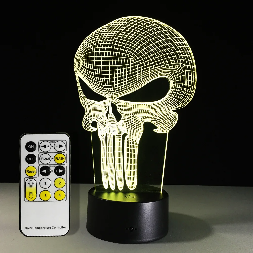  Free Shipping 1Piece Punisher Skull Multi-colored Bulbing Light Acrylic 3D Hologram Illusion Desk L - 32761694062