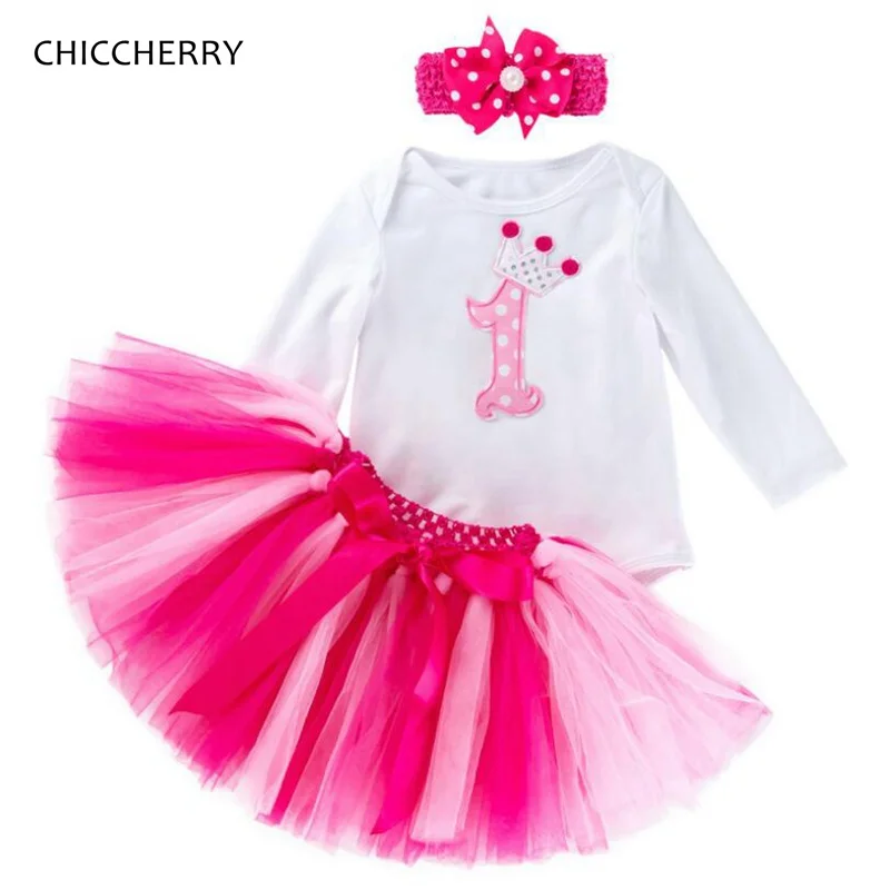 Baby Girl 1st Birthday Outfits Bodysuit Headband Lace Tutu Skirts