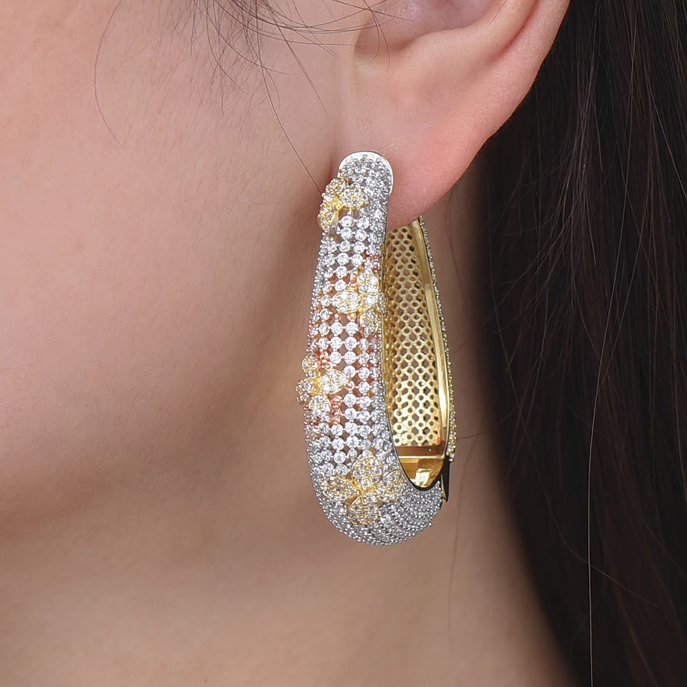 

missvikki Unique Charm Hoop Earrings Shiny Full Crystal Earring Jewelry for Women Wedding Engagement Anniversary Dance Party