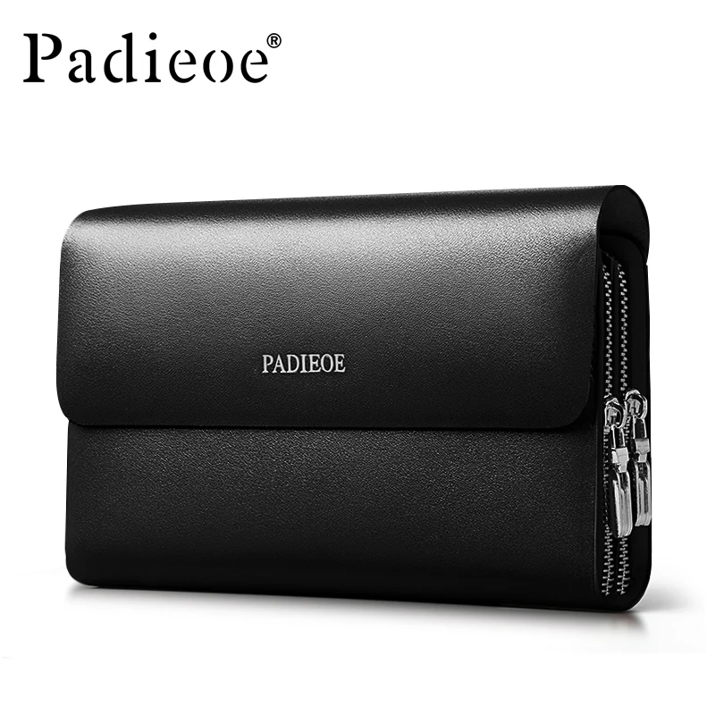 

Padieoe Business Male Clutch Bag Men Money Wallets Double Zipper Men's Purse Genuine Leather Purses Men Handbags Bag Credit
