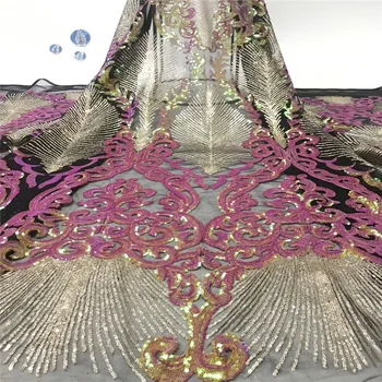 

African Sequins Lace Fabric 2019 Latest Sequins Embroidered Nigerian Laces Fabrics High Quality French Tulle Lace Fabric 5 Yards
