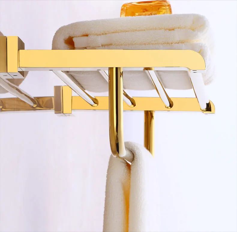 Роскошный золотой отделкой Ванная комната срок хранения двойной уровни Soild Латунь Полотенца стойки