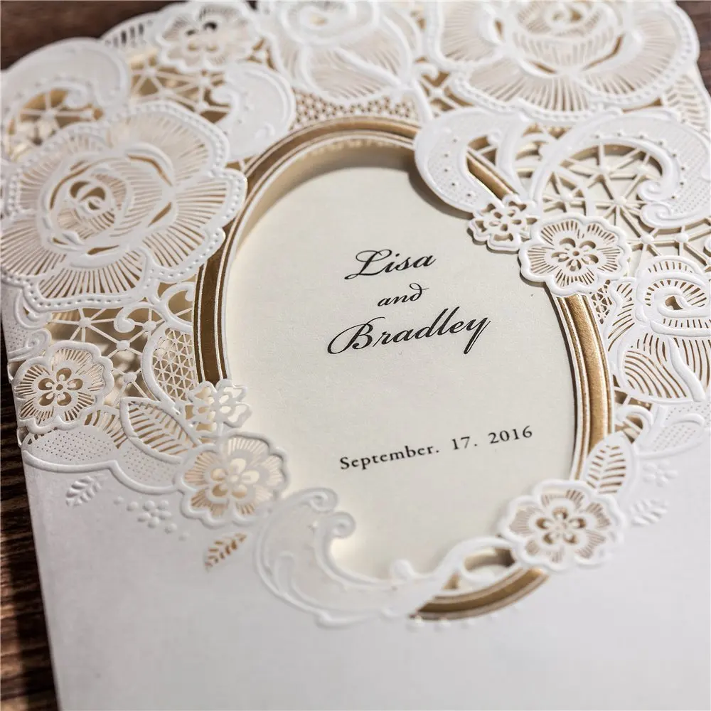  20Pcs Elegant laser cut Gold Stamping Wedding Invitation Card Bridal Shower Invitation with Blank I - 32989448132