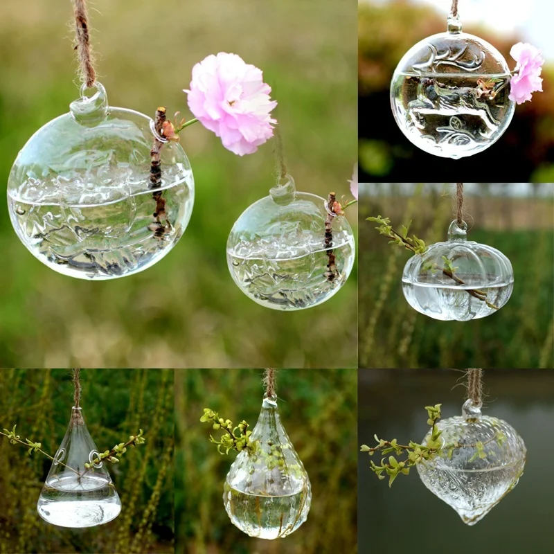 

Hanging Glass Flowers Plant Vase Pot Round Ball Holder Terrarium Container Decor