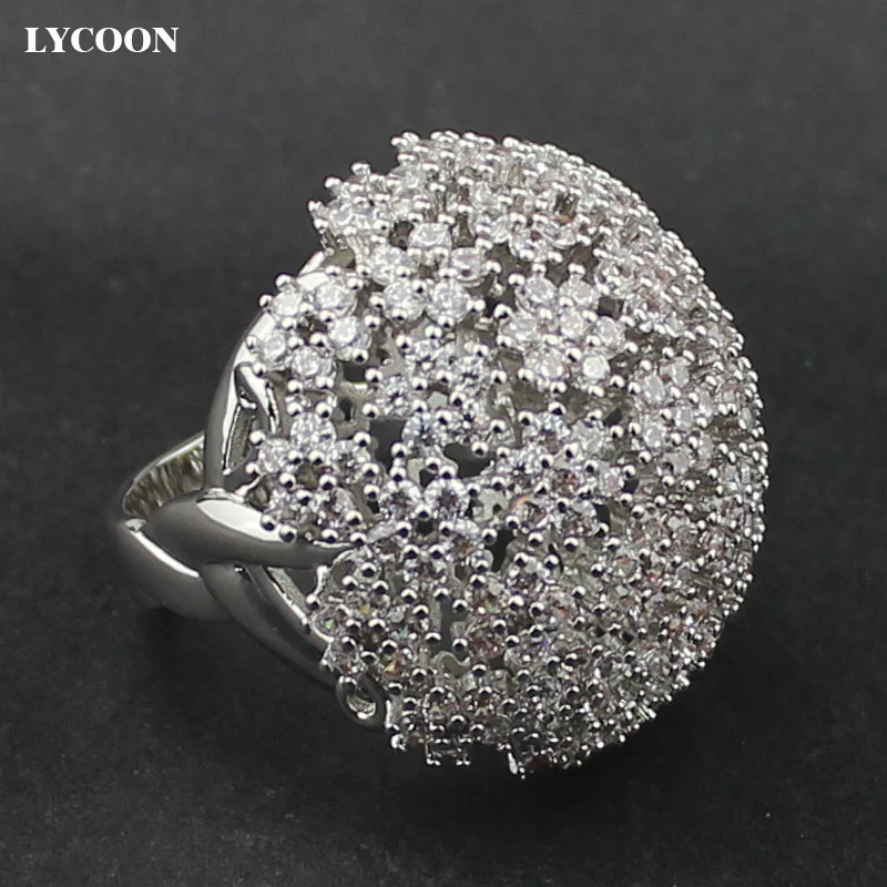 

LYCOON Hot sale white Austrian CZ Crystal elegant Engagement Rings silver plated luxury cubic Zirconia prong setting women ring