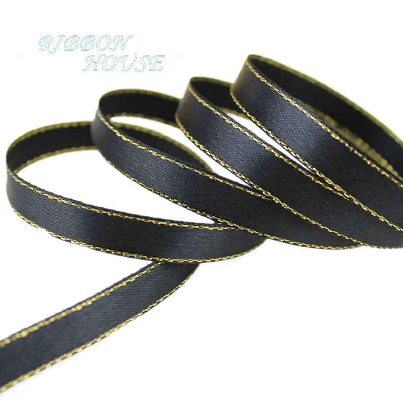 25 Yards of 3/8'' Satin Ribbon with Pink and Gold Edges - High-Quality Gift Packaging Ribbon Wholesale