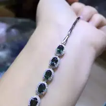 Браслет с натуральным голубым Сапфиром И драгоценным камнем, браслет с натуральным драгоценным камнем из серебра 925 пробы, Модный Круглый браслет для девушек и женщин, вечерние ювелирные изделия в подарок