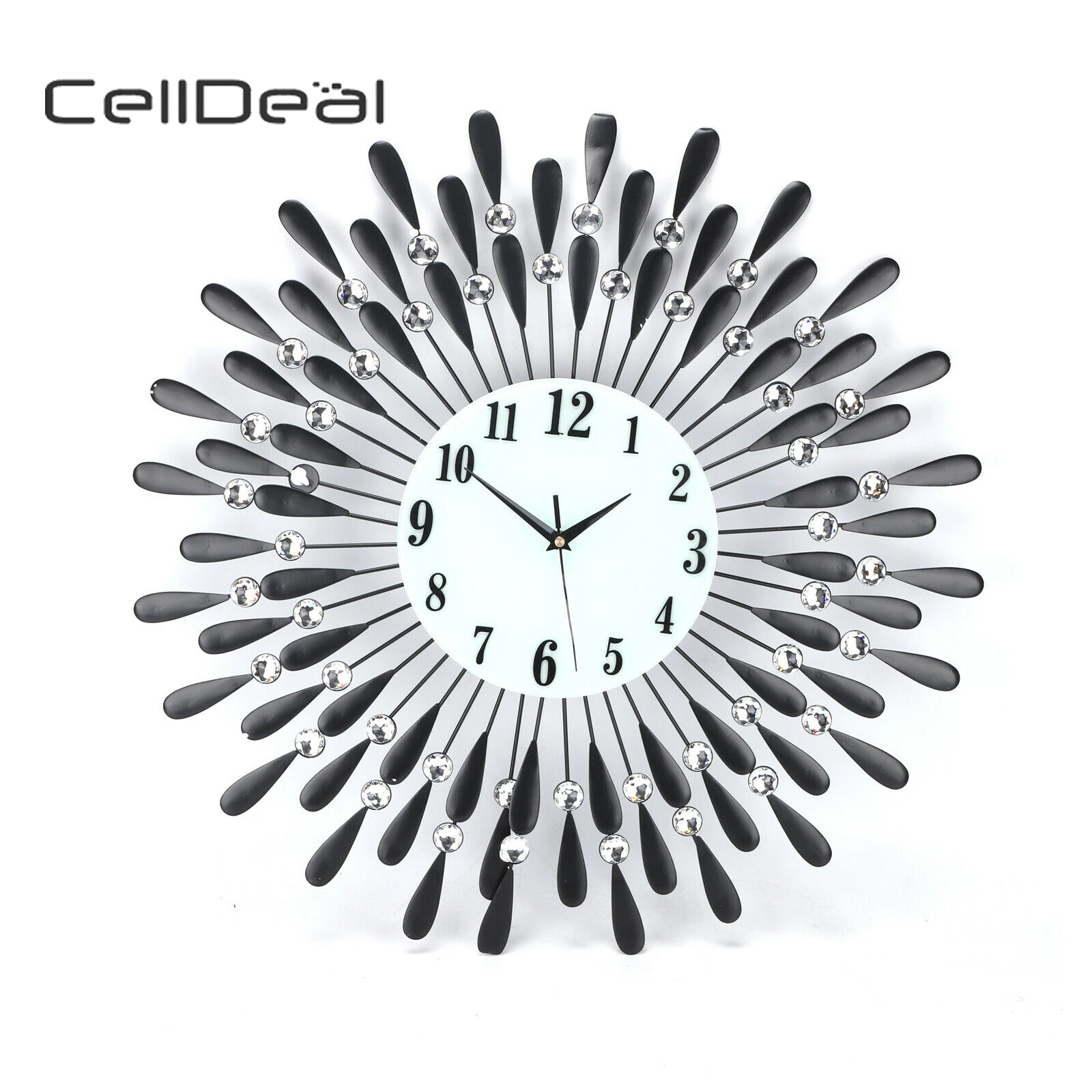 Celldeal 60cm Clear Diamante Black Sunflower Metal Spiked Wall