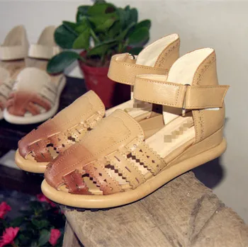 

Careaymade-New summer pure handmade sandals with hollow girls Mori women shoes Vintage Carved shoes,Khaki& White
