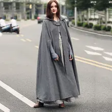 Autumn Casual Poncho Gothic Plus Size Black Women Cape Button Hooded Winter 2019 Female Goth Fashion Capes Street Outerwear Coat