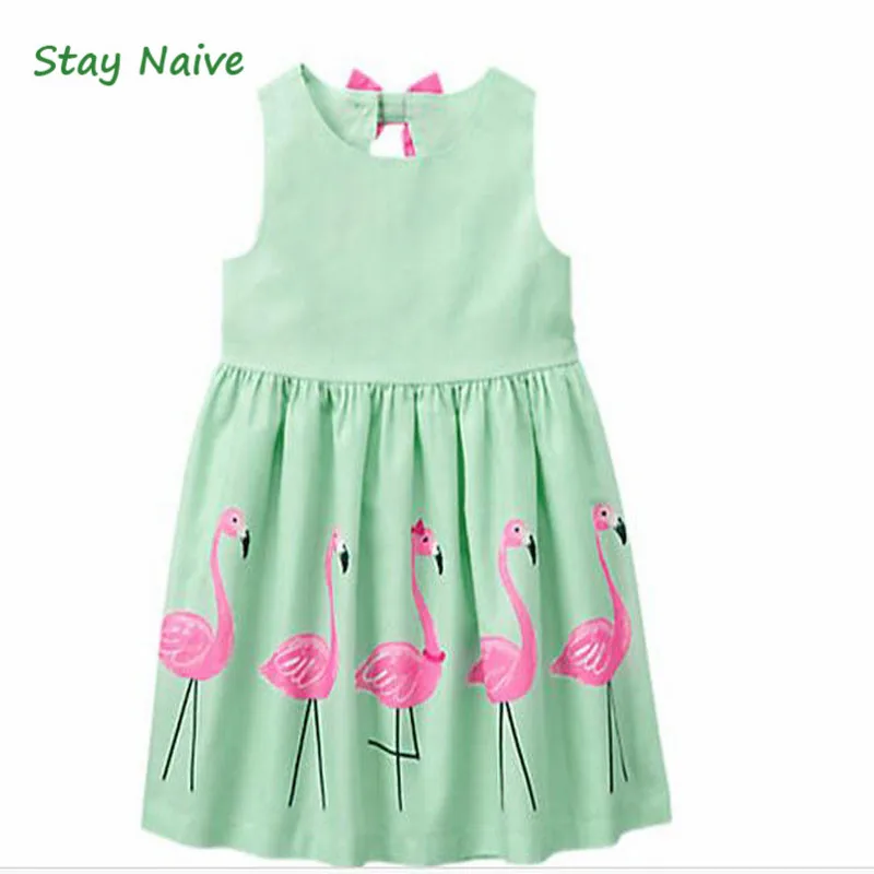 

Stay Naive Girl Clothing Cartoon Print Bowknot Children's Clothing 2017 New Girls Dress Up Children