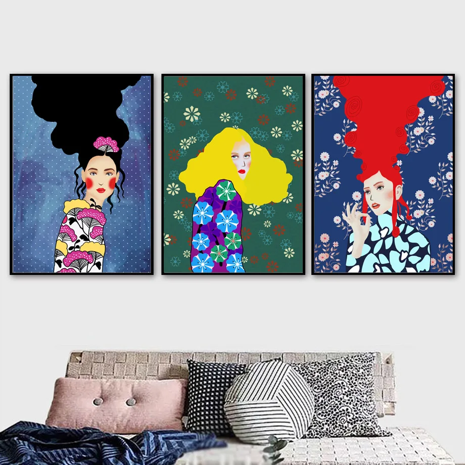 Абстрактная девушка волос цветок настенная Картина на холсте скандинавские