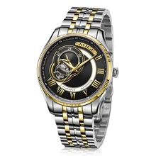 2017 Real New Sale Skeleton Mechanical Man Watch Black White Steel Watchband Japan Automatic Movement Waterproof Mans Watches