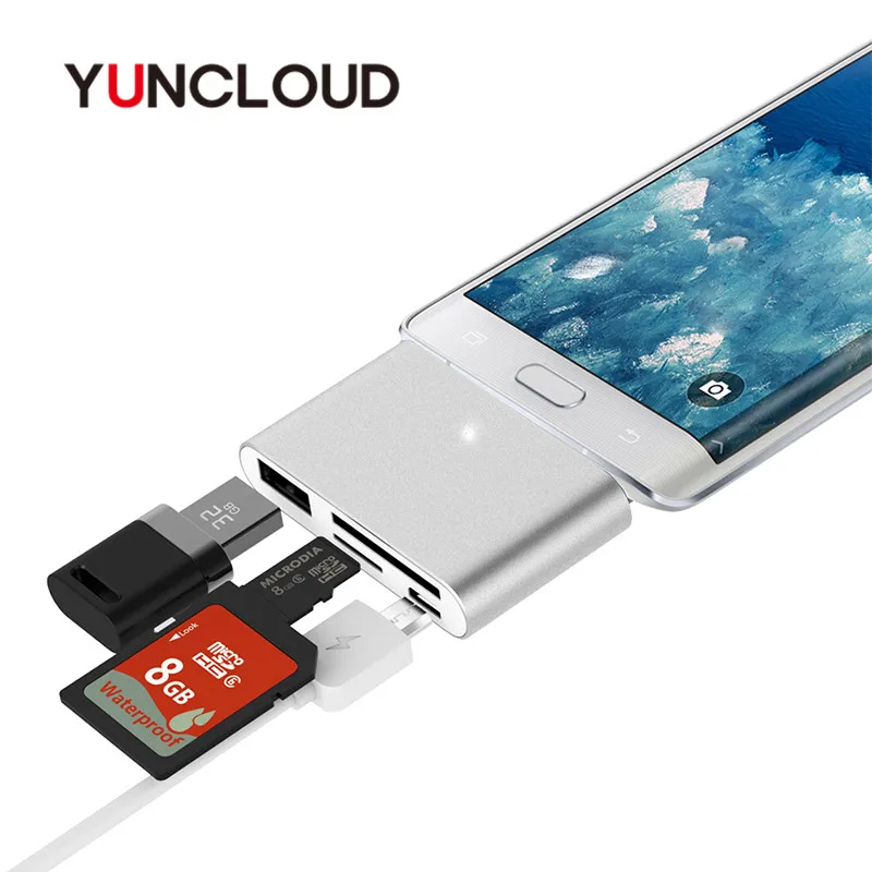 YUNCLOUD Тип usb-C концентратор USB 2,0 Card Reader микро USB SD карта памяти TF OTG 4 в 1 концентратор Мини адаптер для ноутбуков и телефоны