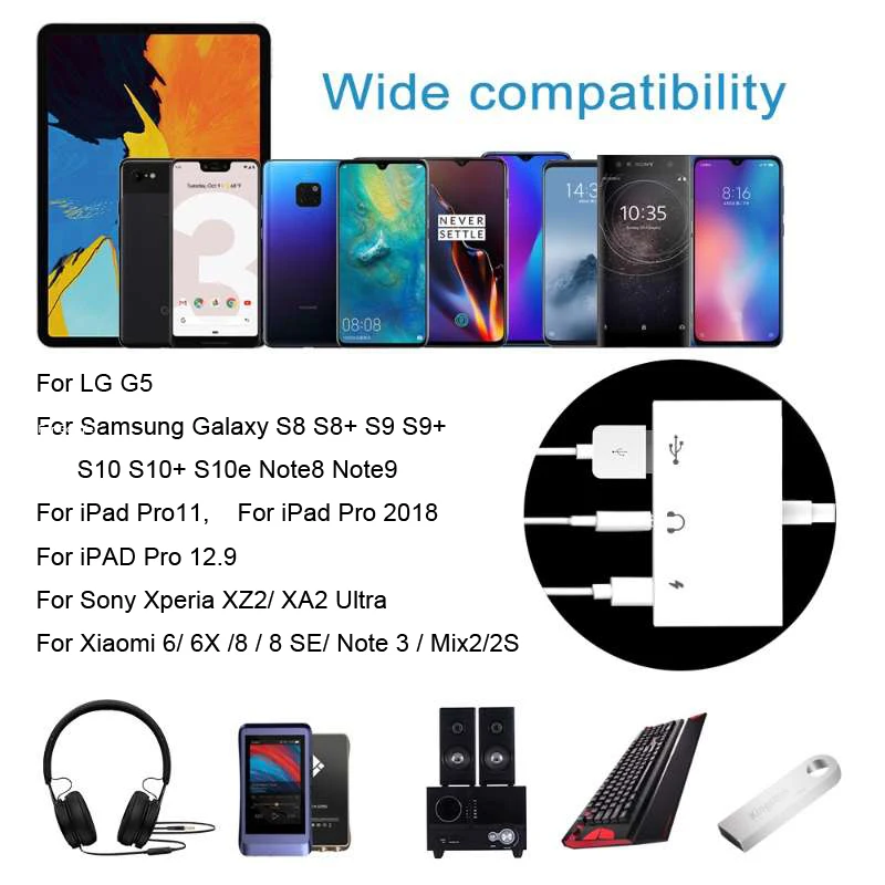 USB 2,0 OTG Аудио зарядный адаптер type C до 3,5 мм наушники гарнитура для USB диск Мышь Клавиатура для iPAD Pro samsung S8 S9 S10