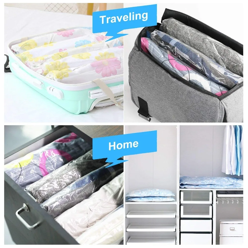 Travel Luggage Air-Free Hand-Rolled Vacuum Compression Bag Transparent  Clothing Storage Bag Household Finishing Packing