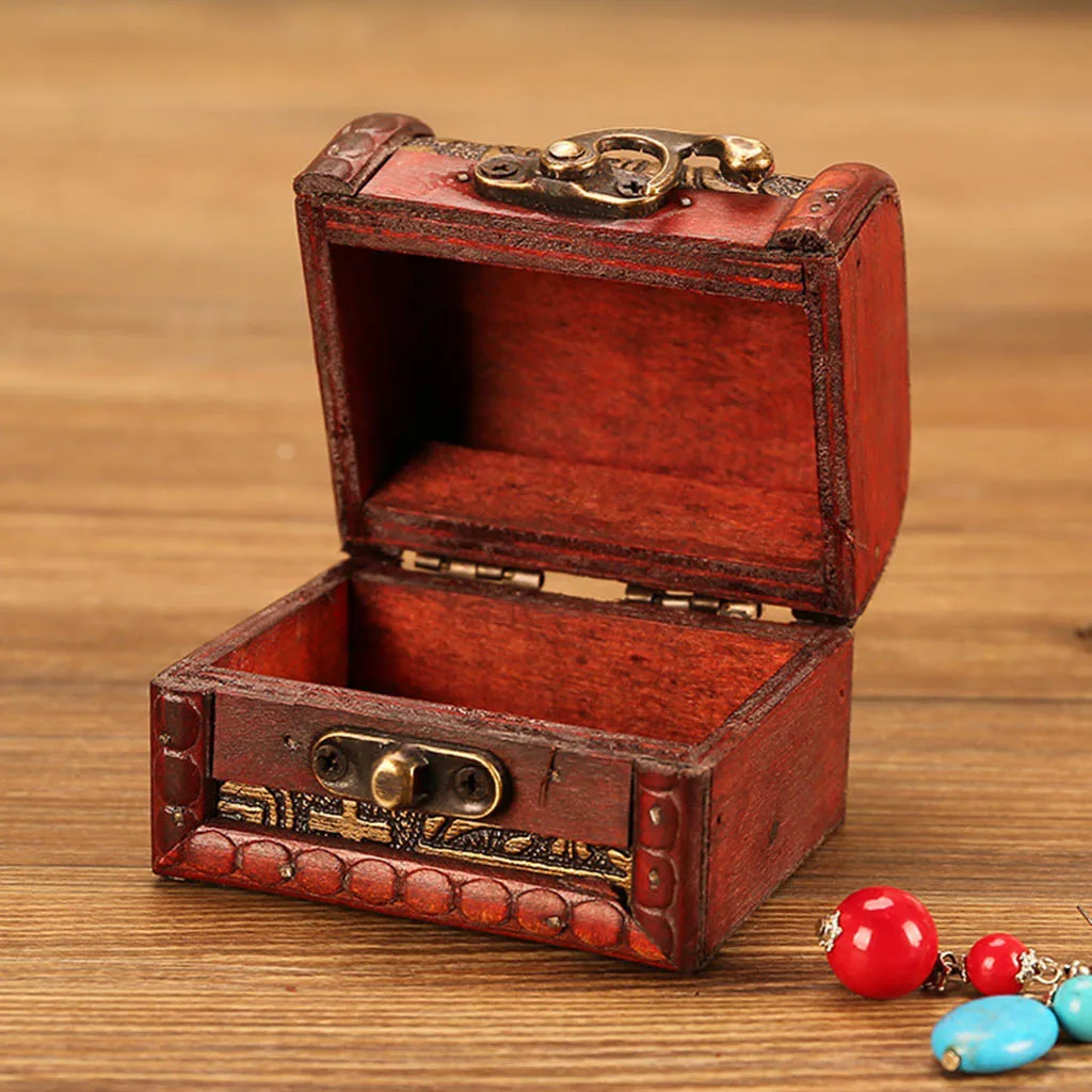 

Jewelry Box Vintage Wood Handmade Box With Mini Metal Lock For Storing Jewelry Treasure Pearl European jewelry box wooden box