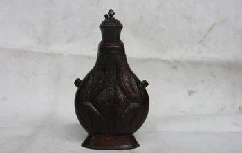 

song voge gem S1592 8 China Folk Copper Bronze Carved Flask Water Bag kettle Wine Pot Snuff bottle