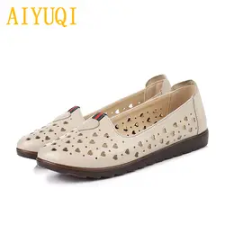 AIYUQI/женская повседневная обувь, 2019 г. весенняя Новая женская обувь из натуральной кожи на плоской подошве, с отверстиями, большой размер 41
