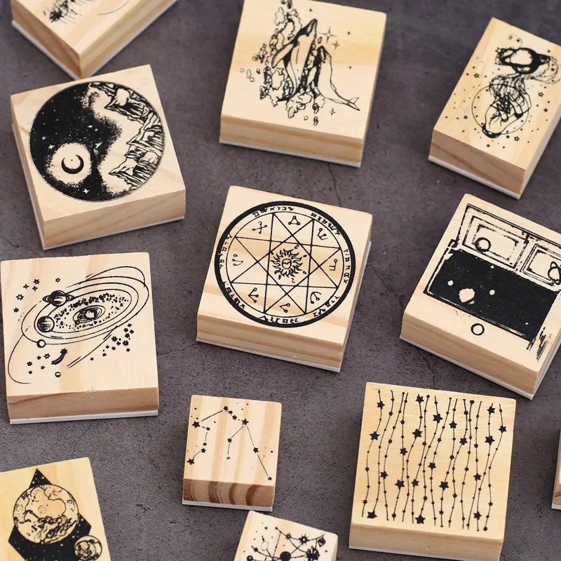 

Vintage cute Galaxy Star decoration stamp wooden rubber stamps for scrapbooking stationery DIY craft standard wood stamp