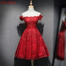 Sexy Rojo Corto Vestidos de Cóctel de Encaje Off Hombro vestidos de Fiesta Para Mujer de Baile Vestido de Cóctel para la Fiesta vestidos de coctel jurk renda