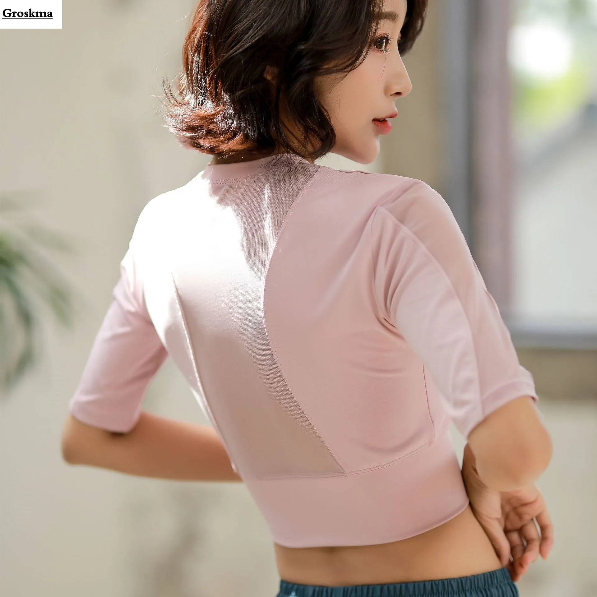 Спортивных тренировок для женщин yoga Топ сеточные с коротким рукавом футболка быстросохнущая одежда для спортзала фитнеса летняя футболка для активного отдыха рубашки для мальчиков