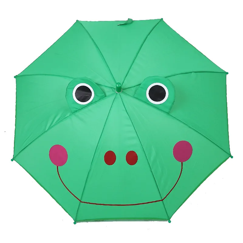 3D Cartoon Children's Umbrella For Semi-automatic Straight Handle Anti-UV Shade Parasol Student Windproof Dual-use Umbrellas - Цвет: Green