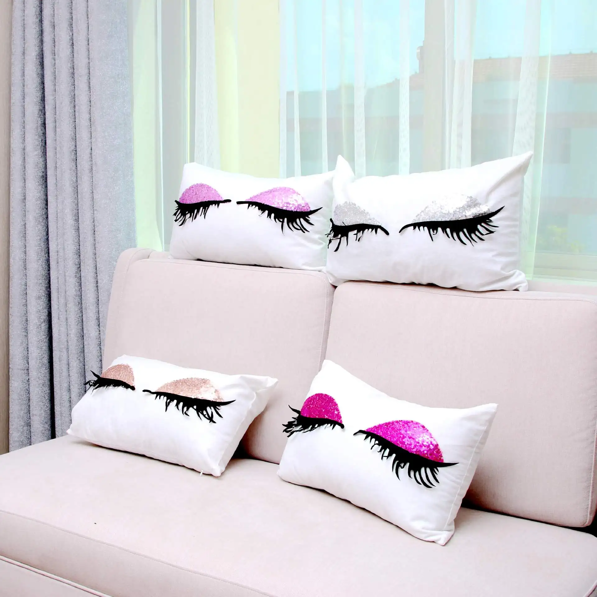 

30*50cm fashion eyelashes rectangular lumbar cushion cover creative sequins eyes pillow covers living room sofa pillowcase