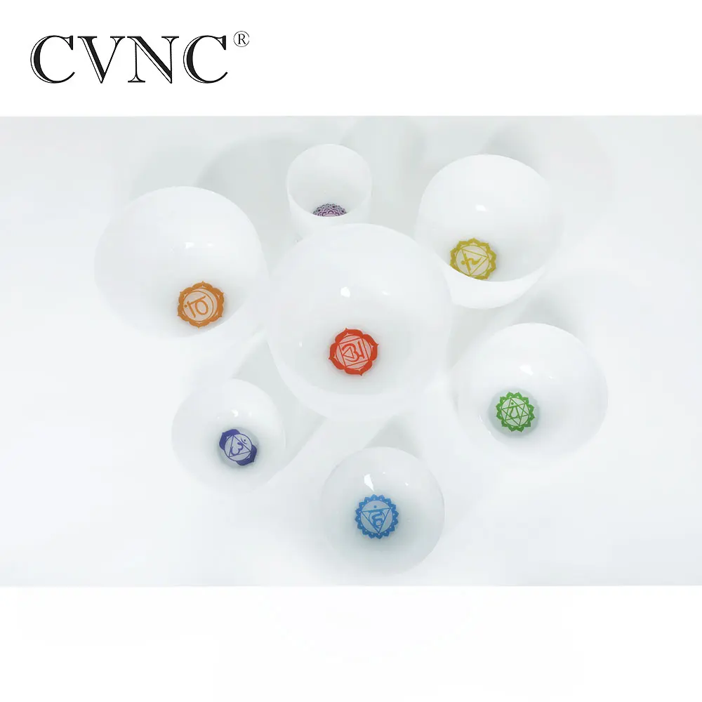 

CVNC Set of 7 PCS 6"-12" Note CDEFGAB Frosted Quartz Singing Bowl 432Hz